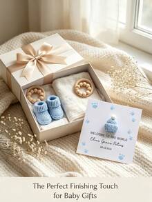 Personalized Baby Welcome Card With Unique 3D Hand-Knitted Tiny Hat, Custom Name & Date Birth Announcement Card, Soft Yarn Handcrafted Newborn Keepsake Photography Prop For Baby Shower Gender Reveal Nursery Decor Infant Arrival Souvenir Gift For Baby - New - View 3