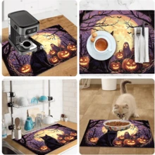 1pc Dish Drying Mat, Coffee Machine Mat, Halloween Black Cat Theme Dish Drying Mat, Vintage Moon Night Ghost Pumpkin Pattern, Suitable For Holiday Tabletop Decoration, Vintage Atmosphere Home Decor, Multi-Purpose Drying Mat, Family Gift, Tabletop Decoration - XYLSD-998 - View 11