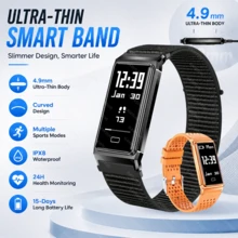 GAWSUG Gelang Pintar Ultra Tipis 4,7mm Pelacak Kebugaran Pria Wanita Baterai 15 Hari Monitor Detak Jantung SpO2 Tidur Layar Sentuh Gelang Hadiah - View 1