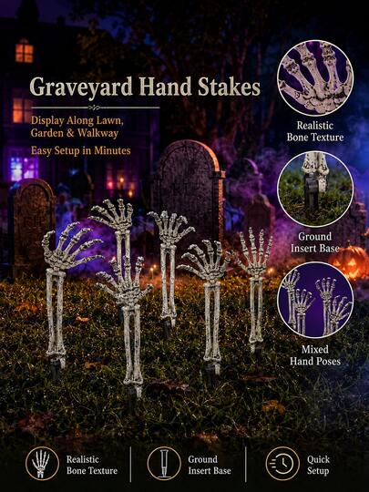 Halloween Decoration Realistic Skeleton Hand Bone Halloween Yard Stake Halloween Costume Prop Random Color