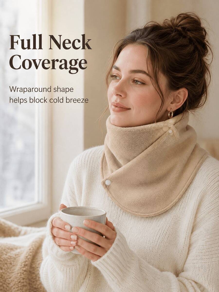 Solid Color Warm Neck Warmer Scarf, Unisex, Soft & Comfortable Winter Fleece Neck Guard With Button Design, Windproof, Outdoor Travel Accessory, Essential For Camping, Hiking, Beach In Autumn/Winter, Holiday Gift, Daily Commute Fashion Cold-Proof Accessory