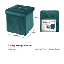 Velvet Folding Storage Ottoman Bench, Foldable Storage Footstool Cube, Button Tufted Footstool Seat Box, Multifunctional Collapsible Storage Chest For Living Room Bedroom Entryway, Space‑Saving Foot Rest Stool With Large Storage Capacity - Dark Green - View 13
