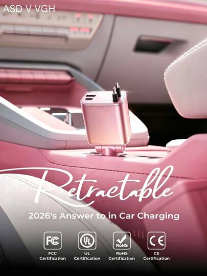 New 2026 4-In-1 Retractable Car Charger, 120W Fast Charging Equipped With 2 USB Ports, 180° Adjustable Plug And Built-In 31.5in Retractable Type-C/IOS Cable, Suitable For Various IOS/Android Phones,Car Acessesories,Car Accesssories,Car Essentials