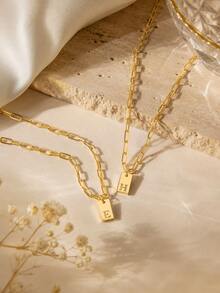 FOREVER QUEEN S925 Sterling Silver English Letter Initial Necklace, Gold-Plated Exquisite Gold Letter Pendant Name Necklace Jewelry Gift - Gold - View 4