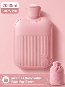2000ml PVC Hot Water Bottle, Reusable Rubber Water Injection Hand Warmer, Long Lasting Warmth Heating Pad For Winter Hand Waist Abdomen Bed Warm Home Use, Explosion-Proof Design With Cute Plush Cover - Multi-color - View 9