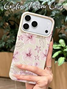 Customizable Text Floral TPU Phone Case, Soft Pink Floral Full Coverage Anti-Drop Soft Shell Personalized Protective Case, Compatible With Apple 18/18 Pro/18 Pro Max, 17/17 Pro/17 Pro Max, 16 Pro/16 Pro Max/16 Plus, Apple 17 Pro Max Phone Case, Apple 16 Phone Case, Apple 13 Phone Case, Apple Phone Case - Customized Gift Style, Valentine's Day Gift - White - View 2