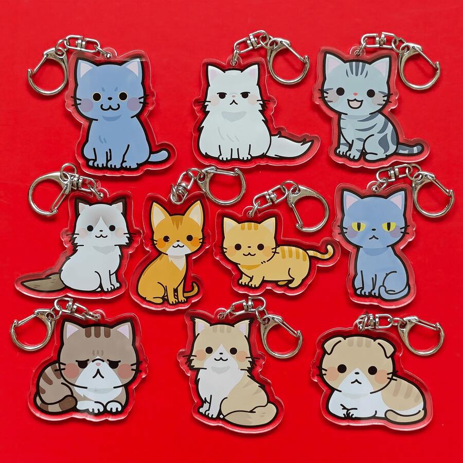 Various Cute Cartoon Cat Breeds Acrylic Keychain Series Cute Cartoon Keyring Bag, Suitcase Accessory Phone Pendant Car Ornament.