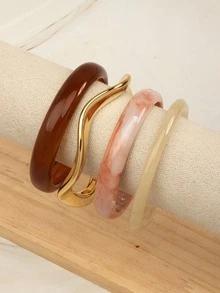 4件組優雅復古手鍊套組，時尚極簡設計，適合休閒穿搭，壓克力材質，完美適配日常與派對 - 彩色 - 查看 5