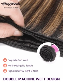 MEGALOOK 1 Bundle Balayage Highlight Body Wave 10A Brazilian Human Hair Bundles 100% Unprocessed Human Hair Soft & No Tangle Extensions Natural Looking - Multicolor - View 5