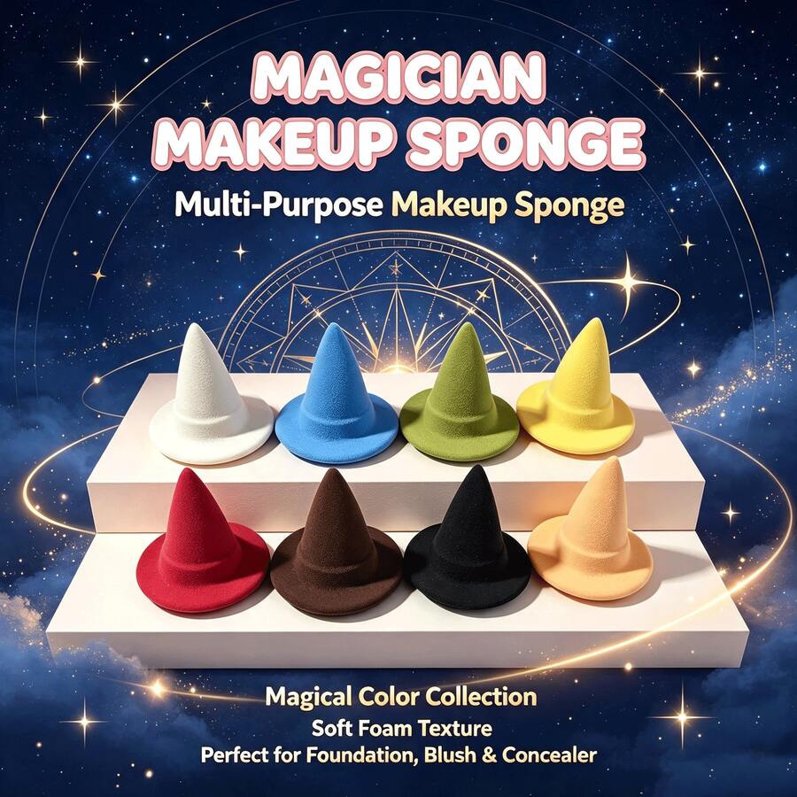 Magic Hat Makeup Sponge Set, 8‑Pack Latex‑Free Reusable Sponges, Super Soft Cosmetic Sponges For Foundation And Concealer, Multi‑Purpose Wet & Dry Facial Blending Applicator For Liquid, Cream & Powder, Achieve Flawless Makeup Finish - Multicolor - View 1