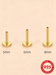 1pc 5mm/6mm/8mm Earring Posts And Backs, 925 Sterling Silver Flat Back, Hypoallergenic, With Heart-Shaped Earring Backs For Jewelry Making DIY Accessories - Gold - View 2