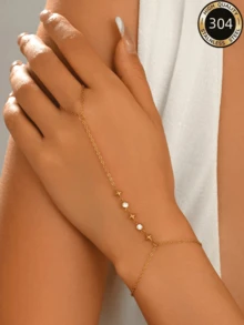 1 pieza Brazalete de dedo de acero inoxidable con circonita de estrella de 18K estilo minimalista Ins, adecuado para el uso diario de la mujer, fiestas, banquetes nocturnos, accesorio atmosférico - Dorado - Ver 6