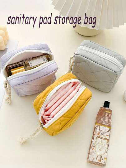 1pc Portable Period Storage Bag, Corduroy With Zipper, Menstrual Pads And Tampons Storage Pouch, Multi-Functional Makeup Bag, Suitable For Room, Bathroom, Gym, Cruise, Camping, Beach, Business, Holiday, Back To School Travel Essential Accessory, Perfect Gift For Mom, Teacher And Girlfriend