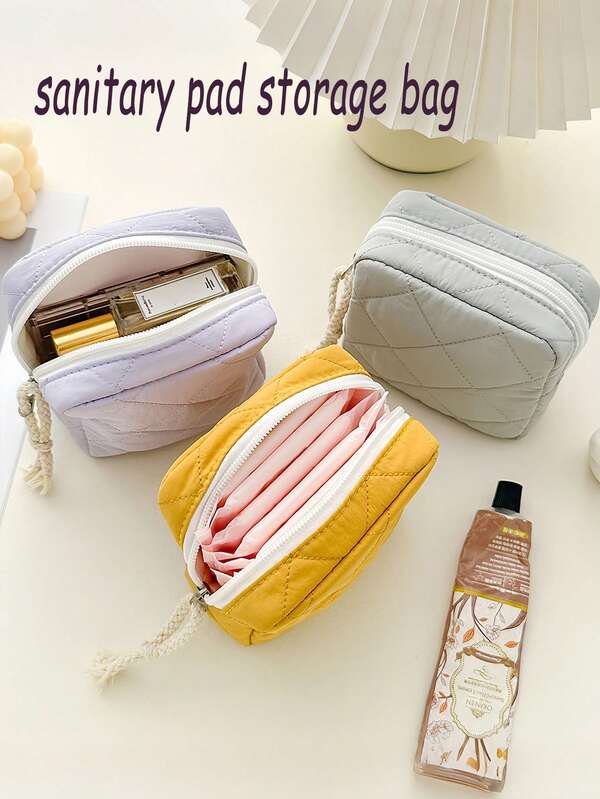 1pc Portable Period Storage Bag, Corduroy With Zipper, Menstrual Pads And Tampons Storage Pouch, Multi-Functional Makeup Bag, Suitable For Room, Bathroom, Gym, Cruise, Camping, Beach, Business, Holiday, Back To School Travel Essential Accessory, Perfect Gift For Mom, Teacher And Girlfriend