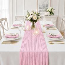 15 Packs Light Pink Cheesecloth Table Runner, Gauze Table Runner 35*120 Inch Sheer Crinkled Boho Rustic Table Runner For Wedding Party, Baby Shower, Birthday, Bridal Shower, Thanksgiving, Friendsgiving, Engagement Party, Home Decor - Light Pink - View 9