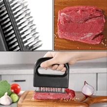 Pelunak Daging Stainless Steel 48 Jarum, Gagang ABS Hitam Anti Selip dengan Kunci Pengaman, Jarum Baja Tajam dengan Cepat Memecah Serat Daging, Cocok untuk Steak, Daging Sapi, Kalkun, Ikan, Berbagai Unggas untuk Memarinasi dan Memberi Bumbu, Alat Pra-pengolahan Dapur Rumah, Koki Keluarga Mudah Membuat Daging Empuk, Aksesori Memasak Daging Portabel dan Tahan Lama - MultiWarna - View 13