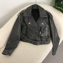 Women's Solid Color PU Leather Zipper Pocket Jacket, Suitable For Office, Daily Wear, Airport, Travel, Vacation, Autumn/Winter - Dark Green - View 6