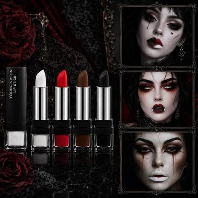 YOUNG VISION Halloween Matte Lipstick Black & White Velvet Matte Lipstick Stick Face Paint Stick Stage Makeup Cosplay Lip Makeup