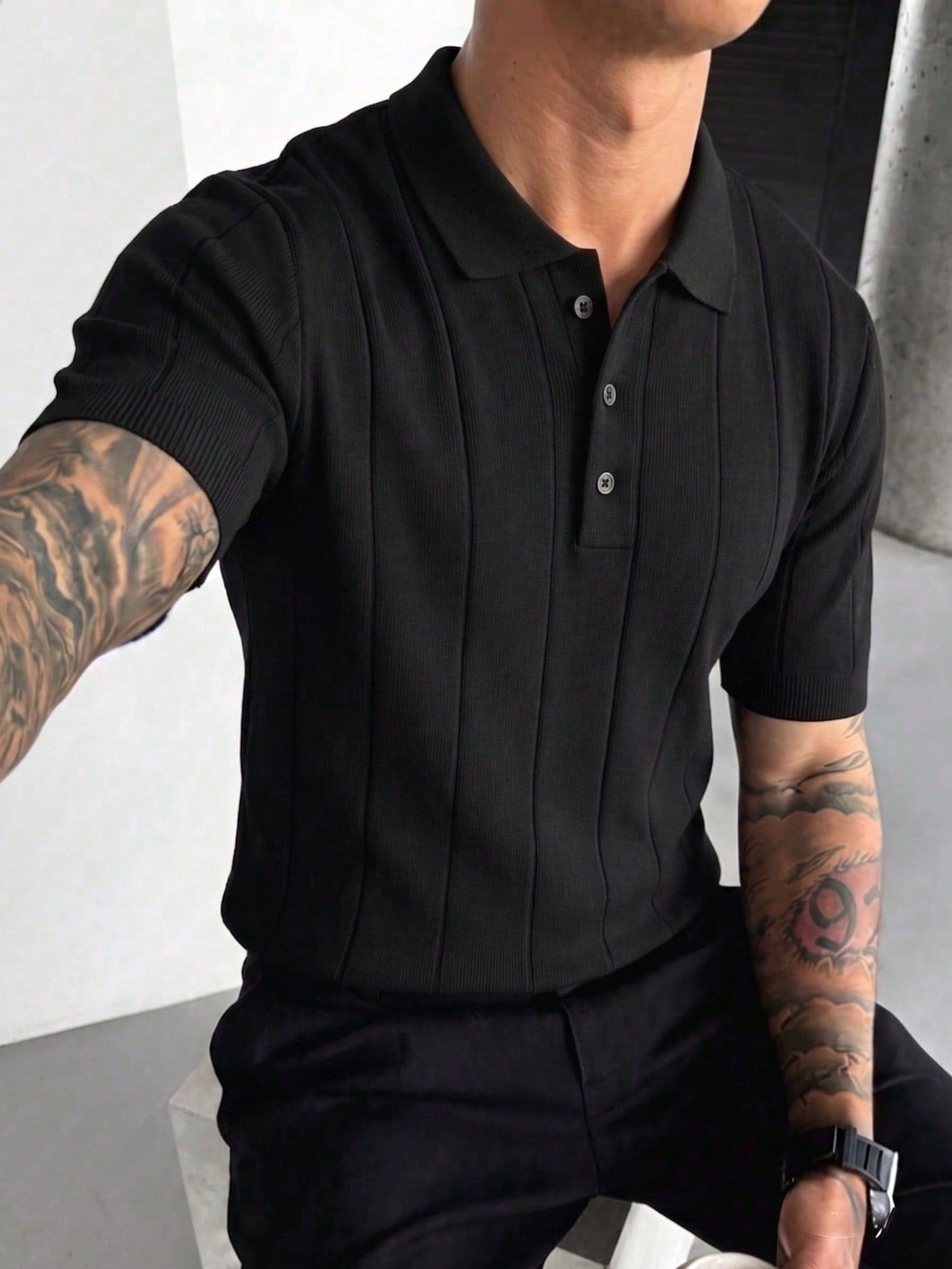 Men's Summer Fashion Ribbed Polo Collar Short Sleeve Sweater, Essential Summer Knit Short Sleeve