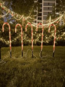 One By Five Christmas Outdoor Decoration LED Solar Powered Candy Cane Lights, Outdoor Holiday Decor Suitable For Garden, Lawn, Pathway, Fence, Yard, Entrance Walkway, Landscape Lighting And Night Scene Atmosphere Decoration - Multicolor - View 8