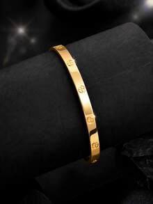 1pc 18K Gold Plated Stainless Steel Classic Cross Screw Bracelet, Minimalist Hinge Design Waterproof Non-Fading Stackable Women Jewelry Gift - Gold - View 3