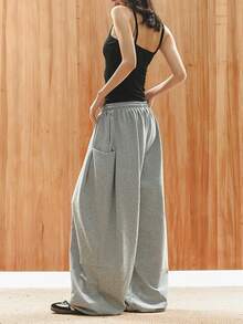 Women's Solid Color Casual Versatile Daily Wear Wide Leg Sweatpants - Light Grey - View 4