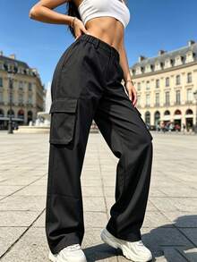AIbart Women's Straight Leg Cargo Casual Pants, Spring/Autumn Outdoor Multi-Pocket Long Pants - Black - View 3