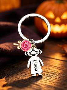 Halloween Custom Candy Keychain, Trick-Or-Treat Series. Personalized Engraved Stainless Steel Name Keychain, Custom Family Gift For Holidays - Silver - View 16