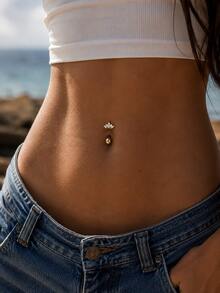 S925 Sterling Silver Navel Ring, Rhinestone Crown Design, Fashionable Luxury Women's Navel Jewelry - Single - View 3