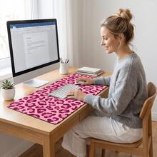 Pink Leopard Print Mouse Pad | Non-Slip Rubber Desk Mat Featuring 2D Flat Printing; Durable And Stylish; Suitable For Gamers And Office Use; Perfect For Halloween And Christmas; Reusable. - Mouse Pad - View 2
