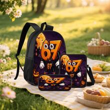 Bộ 3 món balo in 2D chủ đề Halloween, balo dung tích lớn, túi đeo chéo, hộp bút, dây đeo vai rộng thoáng khí tùy chỉnh, túi lưới bên hông đựng chai nước, bộ túi lưu trữ thời trang cho du lịch lễ hội, đi làm hàng ngày và dùng thường ngày - Túi in họa tiết - Xem 9