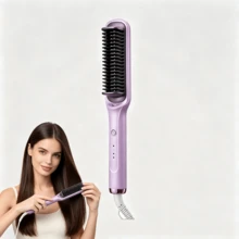 CRASTS Hair Straightener Brush, 2‑In‑1 Straightening Brush For Smooth Sleek Hair & Loose Curls, Ceramic Tourmaline Hot Brush Anti‑Scald Design, Portable Electric Hair Styling Comb For Home Salon Use - Lilac Purple - View 13