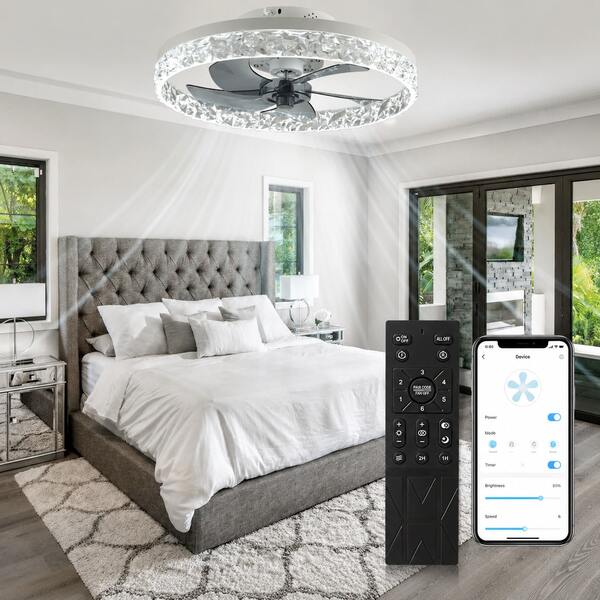 Ceiling Fan With Light, 19.7" Low Profile Flush Mount Ceiling Fans, 3 Color Dimmable LED, 6 Wind Speeds Timing, Remote Control, Reversible Motor For Living Room, Bedroom