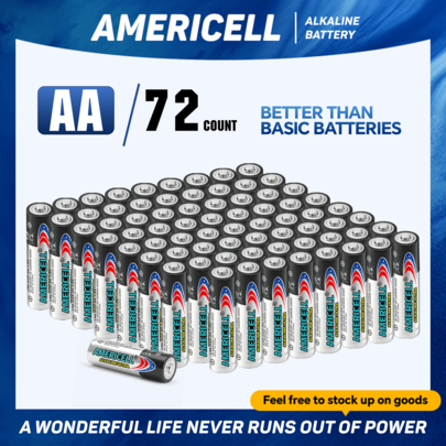 AMERICELL 72 Pcs AA Batteries, Alkaline Batteries ,High-Power Alkaline For Flashlights, Wireless Keyboards, Toys & Emergency Devices - (Non-Rechargeable)