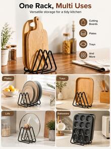 Cutting Board Storage Box, Triangular Cutting Board Rack, Black Metal Cutting Board Rack, Pot Lid Storage Rack, Suitable For Cabinet Countertop - Black - View 2