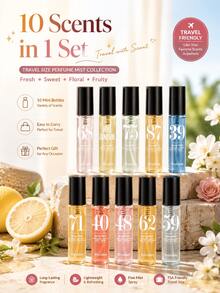 10pcs Women's Perfume Spray Set, Travel Size Body Mist Collection, Sweet Floral & Fruity Scent, Long-Lasting Fragrance, Mini Portable Perfume Gift Box, Suitable For Girls' Daily Use And Vacation Essentials - Multi Scents - View 2