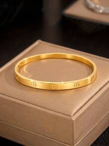 1pc 18K Gold Plated Stainless Steel Classic Cross Screw Bracelet, Minimalist Hinge Design Waterproof Non-Fading Stackable Women Jewelry Gift - Gold - View 4