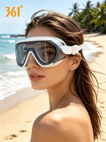 361degree 1pc 361° Large Frame Wide View HD Anti-Fog Waterproof Leakproof Swim Goggles For Women Men Adult, With Portable Storage Case, Pool Beach Swimming Gear - Silver Moon White - View 2
