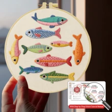1PC 15*15cm/5.9*5.9in 20*20cm/7.9*7.9in, Many Fish Embroidery Kit, DIY Handmade Embroidery Set For Adult Beginners, Home Gift, Women's Sewing Gift, Including User Manual, Printed Pattern Fabric, Embroidery Frame, Needle And Thread. - Many Fish - View 2