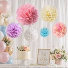 6pcs Colorful Paper Pom Poms Decoration Mixed Sizes Paper Art Pompoms Pink Yellow Purple Blue Party Hanging Decor Baby Shower Welcome Baby Party Baby Birthday Gender Reveal Wedding Backdrop Dessert Table Decoration - Multicolor - View 6
