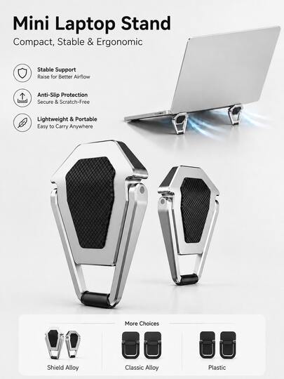 1 Pair Mini Foldable Laptop Stand, Portable Computer Riser Feet, Plastic And Alloy Options, Non-Slip Compact Laptop Support For Better Airflow, Office, Study And Daily Use