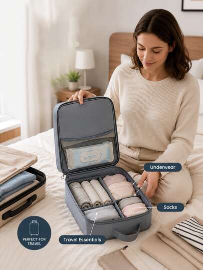 Travel Storage Organizer Bag For Baby Room Clothes, Underwear, Socks & Shoes, Portable Zipper Storage Box With Mesh Panel For Bedroom, Suitcase Accessories, Home Essentials, Back To School, Travel Essential & Gifts