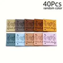 10/20/40/60/80Pcs Mixed Color Square Handmade Labels, Colorful Leather Labels, Microfiber Leather, Decoration For Clothing And Handicrafts - Multicolor - View 17