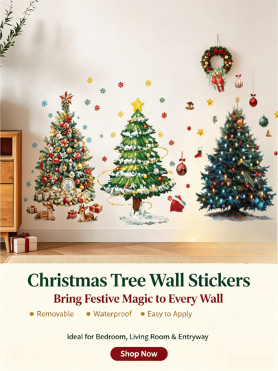 Mehrfarbige abnehmbare Weihnachtsbaum-Wandaufkleber zum Selbermachen mit Rentier-, Geschenk-, Glocken- und Schneeflocken-Accessoires; Vintage-Ölgemälde-, Cartoon- und realistische Muster für Wohnzimmer, Schaufenster, Schlafzimmer und Weihnachtsdekoration für Hauspartys.
