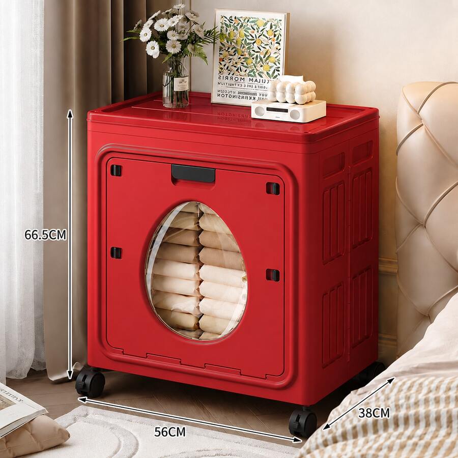 Foldable Clothes Storage Box Cabinet, Large Capacity Bedroom Wardrobe Organizer Box With Flip-Top Front Door For Clothes And Blankets - Red - View 1