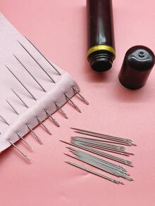 30pcs Side-Loading Self-Threading Needles With Large Eye Design, Paired With Faux Sandalwood Storage Needle Case, Easy Threading, Suitable For Clothing Repair, Embroidery, Fabric Crafts, Home Textile Mending, Daily Sewing DIY Accessories - Side-mounted Needle + Faux Sandalwood Needle Case - View 1