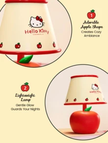 MINISO Sanrio Licensed Hello Kitty Apple LED Table Night Light, 3‑Level Adjustable Brightness Cute Vintage Desk Lamp, Rechargeable Decorative Bedside Lamp For Girls Room Gift - Apple - View 2
