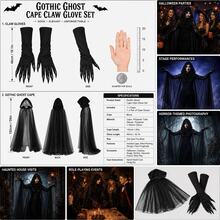 Adult Halloween Witch Hooded Cloak + Gothic Vampire Long Claw Gloves Set, Black Long Mesh Cape With Adjustable Drawstring, Unisex, Suitable For Halloween Party, Cosplay, Theme Party, Witch Vampire Costume - Multicolor - View 2