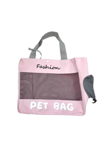 4 Colors Available, This Portable Pet Tote Bag Combines Canvas And Breathable Mesh, Featuring Minimalist Letter Print And Side Drawstring Ventilation, Perfect For Carrying Small Cats Or Dogs For Daily Outings - Multicolor - View 14