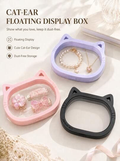 1pc/2pcs Cute Cat-Shaped Hanging Jewelry Display Rack, Transparent PE Film Storage Box, Dust-Proof Jewelry Organizer, Ring, Earring, Bracelet, Necklace Storage Box, Portable Jewelry Display Box